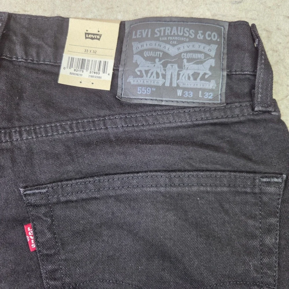 Levis 559 Relaxed Straight Jeans Mens 33x32 Black Denim 00559-0239 NEW